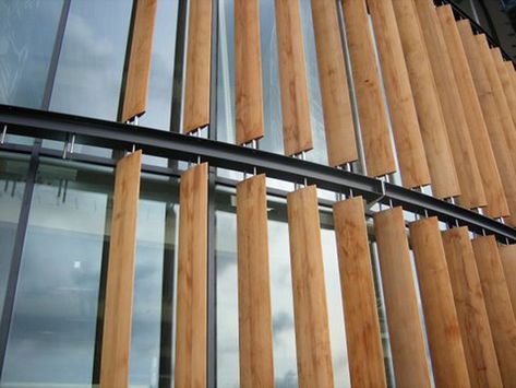 42 x 292mm Solid Western Red Cedar Aerofoil Louvre Blades Timber Louvres, Kinetic Architecture, Juliette Balcony, Shading Device, Arch Building, Wood Facade, Facade Material, Healthcare Architecture, Glass Curtain Wall