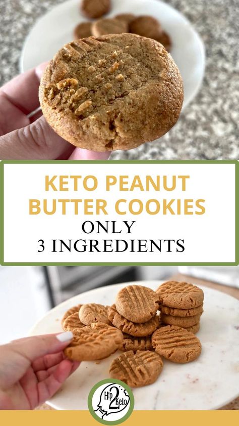 3-Ingredient Keto Peanut Butter Cookies. Keto Snakes, Dukan Desserts, Low Carb Cookies Recipes, Flourless Peanut Butter Cookies, Keto Peanut Butter Cookies, Classic Peanut Butter Cookies, Keto Peanut Butter, Keto Cookie Recipes, Keto Kitchen