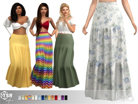 Sims Legacy Challenge, Ruffle Long Skirt, Ts4 Clothes, Cottagecore Skirt, Yellow Maxi Skirts, Clothes Cc, Sims 4 Challenges, Big Skirts, Long Flowy Skirt