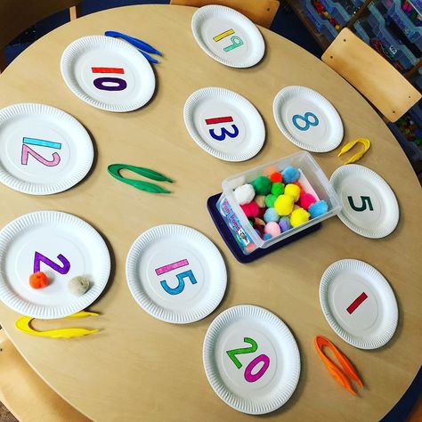 Kindergarten Math Tutoring, Counting Centers Preschool, Number Game Preschool, Math Art Activities Preschool, Number Four Activities Preschool, 1 To 1 Correspondence Activities, Pre K Math Centers, Subitising Eyfs, Number Activity Preschool