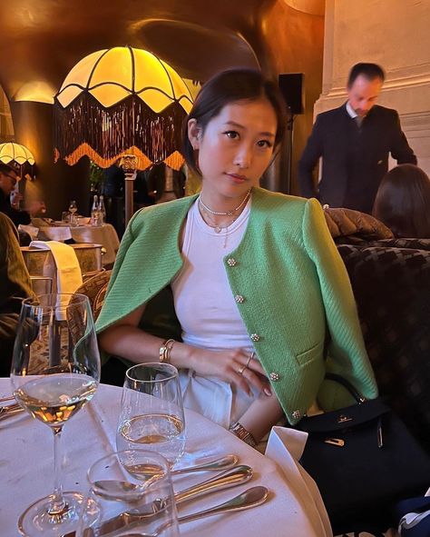 Lois You🇺🇸🇰🇷 on Instagram: “back in my favorite city with the fam 🤍” Lois You Outfits, Luxury Green Tweed Jacket For Winter, Lois You, Elegant Green Tweed Jacket, Elegant Green Tweed Jacket With Long Sleeves, Green Tweed Jacket Outfit, Green Long Sleeve Tweed Outerwear, Fitted Green Long-sleeved Tweed Jacket, Green Jacket Women