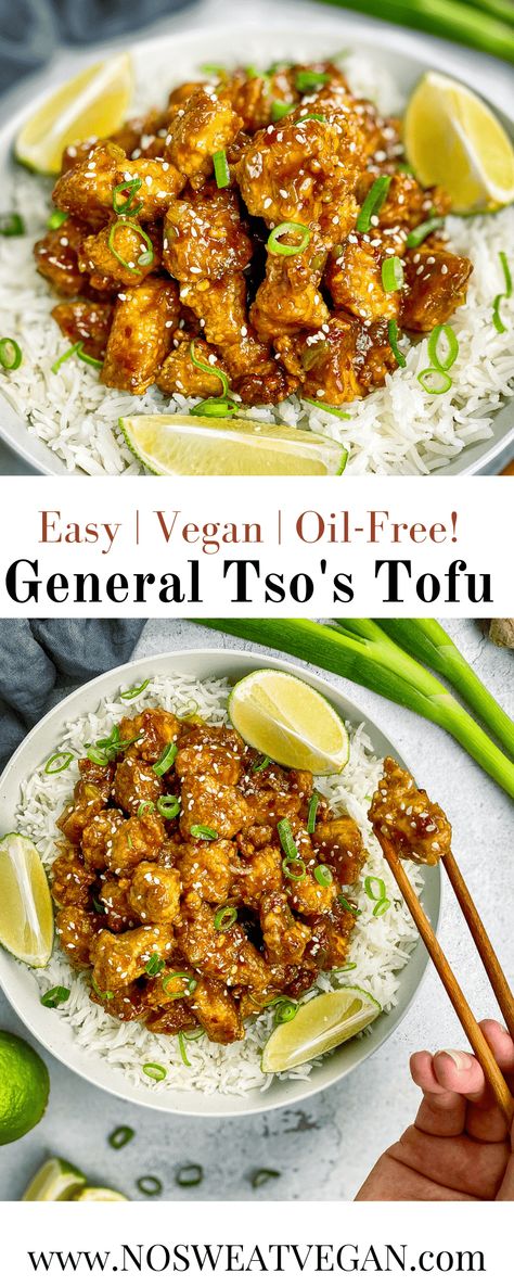 General Tso Tofu Easy, Vegetarian General Tso, General Tsos Tofu Recipes, Vegan General Tso Cauliflower, Crock Pot Tofu Recipes, General Tso Tofu Recipe, Vegan General Tso Sauce, Tofu General Tso Recipes, Wfpb Tofu Recipes