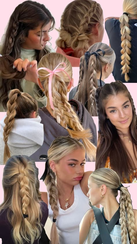 Braided Hairstyles! #braids #braidedhairstyles #collages #hairinspo #braidinspo #promhair #springhair #springhairstyles #summerhair #goingouthair #collegehair #goingouthairstyles #collegehairstyles #lakehairstyles #cutehair #braidhair #ribbonhairstyles #dutchbraid #simplebraids Hairstyle Examples, Prom Hair Down, Prom Hairstyles For Short Hair, Hairstyles For Layered Hair, Dance Hairstyles, School Hair, Peinados Fáciles Para Cabello Corto, Hair Stylies, Slick Hairstyles