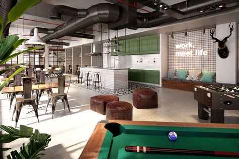 Office Recreational Spaces, Breakout Zone In Office, Office Chill Room, Breakout Room Design, Office Chill Out Area Work Spaces, Breakout Room Office, Office Recreation Area, Office Chill Area, Employee Lounge Ideas Break Room