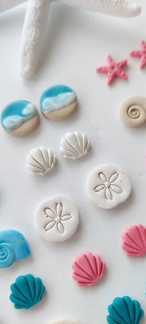 How to Make Adorable Clay Magnets: Step-by-Step Guide Wave Earrings Clay, Paper Clay Crafts Ideas, Clay And Stone Jewelry, Clay Seashells Diy, Clay Sand Dollar, Ocean Polymer Clay, Cool Stuff To Make Out Of Clay, Clay Shell Earrings, Beachy Polymer Clay Earrings