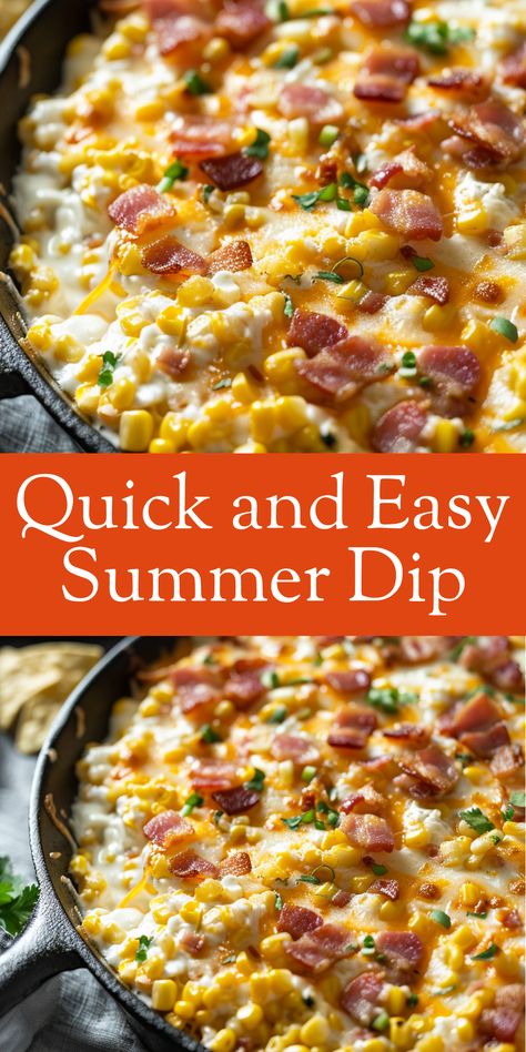 Make a quick and easy summer dip with cream cheese, cheddar, and fresh corn. Summer Crisp Corn Dip, Summer Dips By The Pool, Corn Dip With Fresh Corn, Summer Time Party Dips, Fresh Corn Dip Recipe, Fresh Corn Dip, Picnic Dips Summer, Refreshing Summer Appetizers, Summer Dips And Appetizers Simple