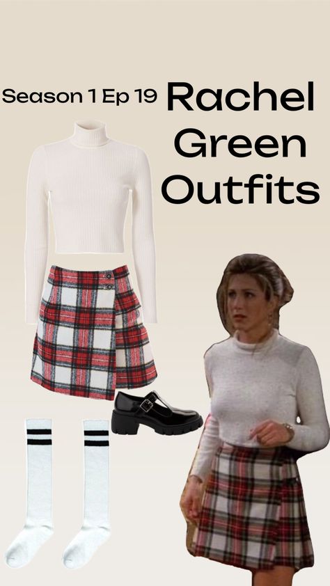 Rachel Green Outfit Friends season 1 episode 19 #plaidskirt #rachelgreen #rachelgreenstyle #friends #90s #90saesthetic Friends 90s, Friends Season 1, Rachel Green Outfits, Green Outfits, Friends Season, Rachel Green, Green Outfit, Plaid Skirt, Season 1