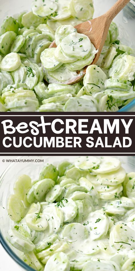 Summer Dessert Salad Recipes, Dinner Sides Easy Healthy, Best Cucumber Salad Recipes, Pasta Cucumber Salad, Food For Supper, My Pins Saved, Cucumber Salad With Mayo, Cucumber Dinner, Best Cucumber Salad