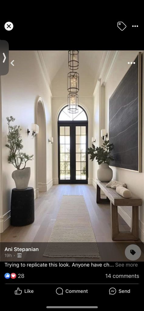 Large Foyer Decor, Large Entry Way Ideas, Foyer Wall Ideas, Elegant Entryway Ideas, Exterior Entryway Ideas, Modern Farmhouse Foyer, Foyer Ideas Entryway, Foyer Wall, Entryway Tile