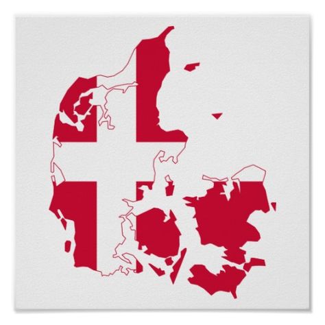 Denmark Flag Map Poster Denmark Map, Danish Flag, Denmark Flag, England Flag, Europe Map, World's Fair, Copenhagen Denmark, Make Your Own Poster, Map Poster