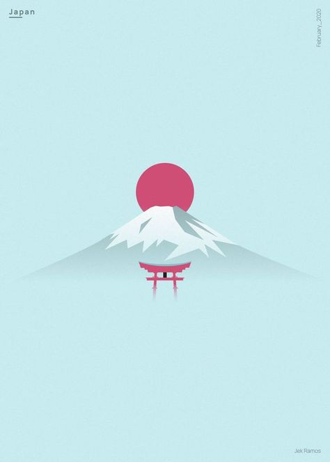 Japan Aesthetic Illustration, Fuji Mountain Tattoo, Japon Aesthetic, Japan Journal, Sunset Logo, Japanese Mountains, Japan Illustration, Polygon Art, Mountain Illustration