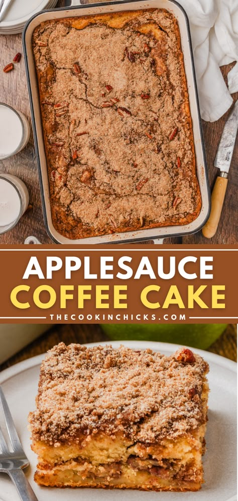 This easy Applesauce Coffee Cake is perfectly moist, flavorful, and includes a cinnamon streusel that just can’t be beat! Perfect to enjoy with your morning coffee, with brunch, or an anytime treat! Applesauce Coffee Cake, Fall Breakfast Ideas, Easy Applesauce, Christmas Brunch Menu, Applesauce Cake Recipe, Baking With Applesauce, Cinnamon Streusel Topping, Best Apple Recipes, Banana Coffee Cakes