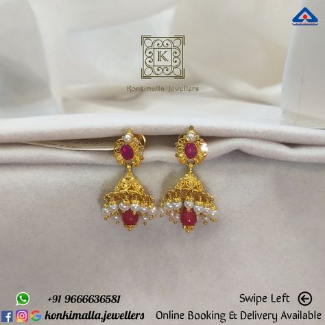 5 Grams Gold Earrings Jumka, 6 Grams Gold Earrings, Buttalu Earrings Gold, Buttalu Earrings, Gold Buttalu, Ns Logo, Indian Gold Necklace Designs, Gold Earrings For Kids, Simple Gold Earrings