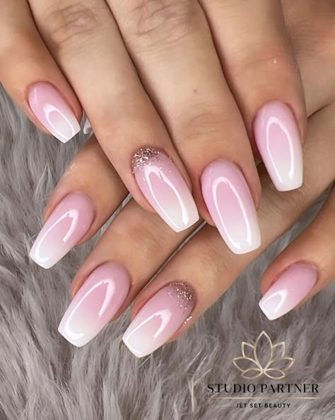 Jennifer Richter on Instagram: “🌸 Babyboomer 🌸 Sculpting Frosted Pink Frosted Milky White Crystal Shine Marshmallow all products from @jet_set_beauty_nails…” Nails White Pink Ombre, Nails Pink To White Ombre, Ombre Nails Milky White, Baby Boom Nails, Baby Boomer Rose, Baby Boom Nails Acrylic, Babyboomer Nails Glitter Art Designs, Baby Boomers Nails, Baby Pink Nails