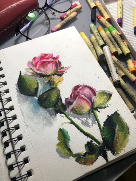 Chalk Pastel Art Aesthetic, Sketch With Oil Pastel, Flowers Using Oil Pastels, Soft Pastel Reference, Oil Pastels Art Aesthetic, Painting By Oil Pastel, Pastel Colour Artwork, Chalk Oil Pastel Art, Pastel Artwork Aesthetic