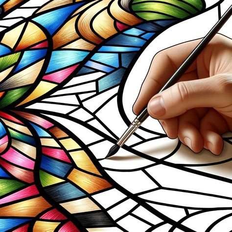 Introduction to Stained Glass-Inspired Acrylic Painting - Artist Corner Glue Stained Glass Art, Stained Glass Acrylic Painting Canvas, How To Make Stained Glass Paint, Stain Glass Painting Ideas, Stained Glass Painting Canvas, Stained Glass Diy Tutorials, Abstract Art Ideas, Stained Glass Watercolor, Artist Corner