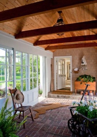 Wood Beam Ceiling, Brick Flooring, Home Addition, Garage Design, Home Additions, Outdoor Wood, Wood Beams, My New Room, My Dream Home