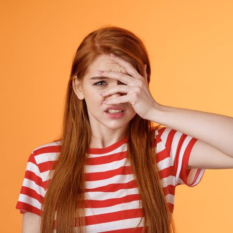 The Psychology Of Cringe (And How To Work Through The Feeling) Pathological Demand Avoidance, Composite Bonding, Healing Aloe, Dental Bonding, Feeling Unwanted, Windshield Repair, Ginger Girls, Redhead Girl, Orange Background