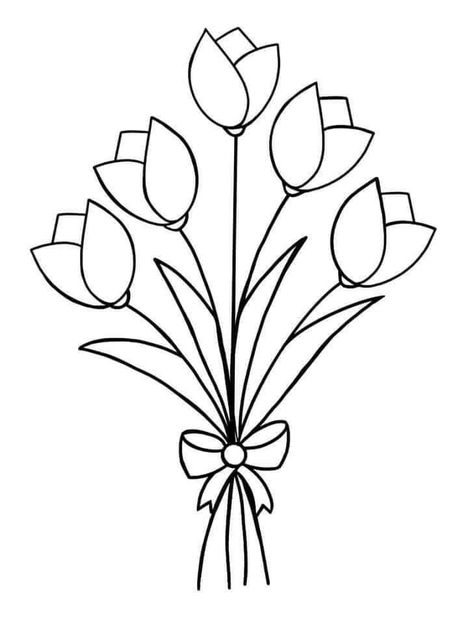 Flowers Coloring Pages, Tulip Drawing, Easy Flower Drawings, Flower Pattern Drawing, Flowers Coloring, Flower Drawing Design, Embroidery Flowers Pattern, 자수 디자인, Flower Coloring Pages