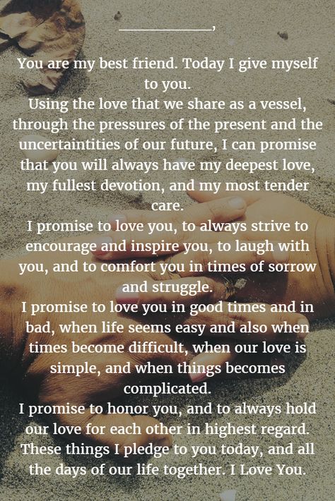 Wedding Vows » 22    Examples About How to Write Personalized Wedding Vows »   ❤️ See more:     http://www.weddinginclude.com/2017/07/examples-about-how-to-write-personalized-wedding-vows/ Wedding Vows Quotes, Romantic Wedding Vows, Vows Quotes, Vow Examples, Wedding Vows Examples, Traditional Wedding Vows, Love Your Husband, Wedding Vows To Husband, Love You Husband