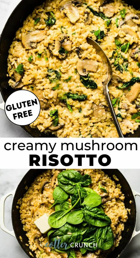 This Creamy Mushroom Risotto Skillet made with rice or millet is a delicious, nutrient-dense main course or side dish. This plant-based meal is just as easy to make as traditional risotto, but it’s heartier and more wholesome! Gluten-free and vegetarian recipe, with a vegan mushroom risotto option. Quick Risotto Recipe, Creamy Mushroom Risotto, Mushroom Risotto Recipes, Savory Recipe, Risotto Recipe, Diner Recept, Ethnic Food, Mushroom Risotto, Dinner Party Recipes