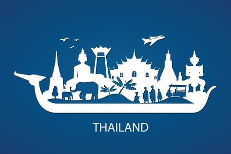 Thailand Landmark, Illustration Travel, Concept Background, Type Specimen, Cut Out Art, Soft Power, Thai Art, Famous Landmarks, Bangkok Thailand