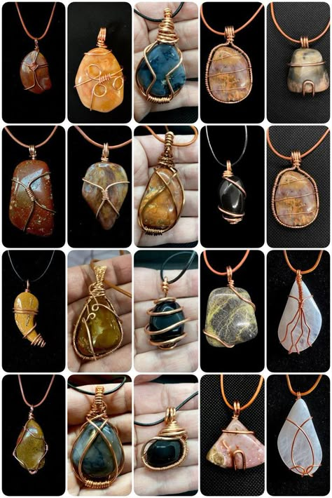 Jewelry With Stones Ideas, Making Rock Jewelry, Wire Wrapping Tumbled Stones, Wire Wrapping Raw Stones, Rock Necklace Diy, Rock Jewelry Diy, Diy Stone Necklace, Easy Wire Wrapping Stones, Wire Wrapped Rocks