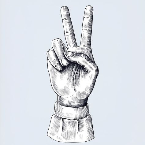 Peace sign vintage style illustration | free image by rawpixel.com Medieval Etching, Peace Sign Fingers, Images Of Peace, Hand Drawn Fox, Victory Sign, Peace Sign Hand, Sketchbook Cover, Free Illustration Images, Hand Images