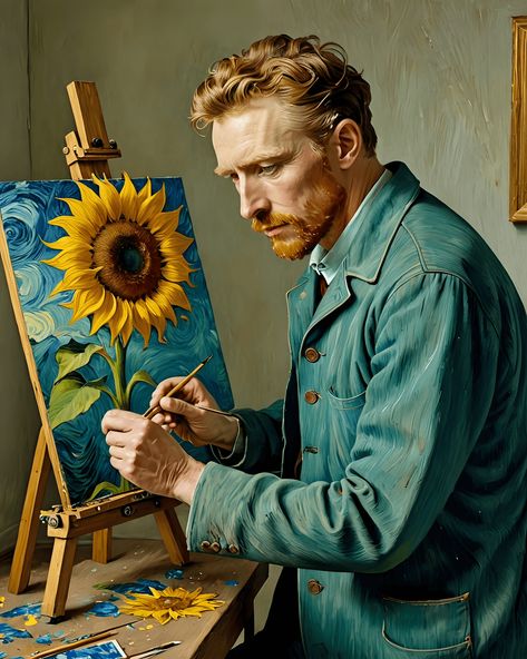 Van Gogh Art AI Van Gogh Portrait, فنسنت فان جوخ, Van Gogh Pictures, Sunflower Vans, Black Art Tattoo, Van Gogh Sunflowers, Arte Van Gogh, People Of Interest, Art Van