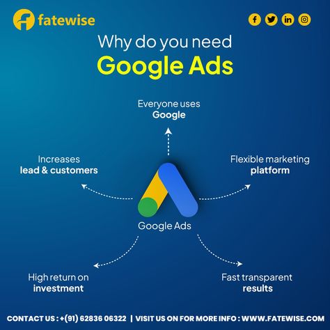 🚀 Elevate Your Business with Google Ads! 🚀 At Fate Wise Digital Marketing Agency, we specialize in crafting Google Ads campaigns that deliver real results! 🔍 Why Google Ads? Instant Visibility: Get your business in front of potential customers as they search for your services. Targeted Reach: Tailor your ads to specific demographics, locations, and interests to ensure you're reaching the right audience. Measurable Results: Track your campaign’s performance with detailed analytics and optimi... Digital Advertising Design, Digital Marketing Design, Ad Copy, Best Digital Marketing Company, Innovation Strategy, Web Design Trends, Real Results, Email Campaign, Ads Creative