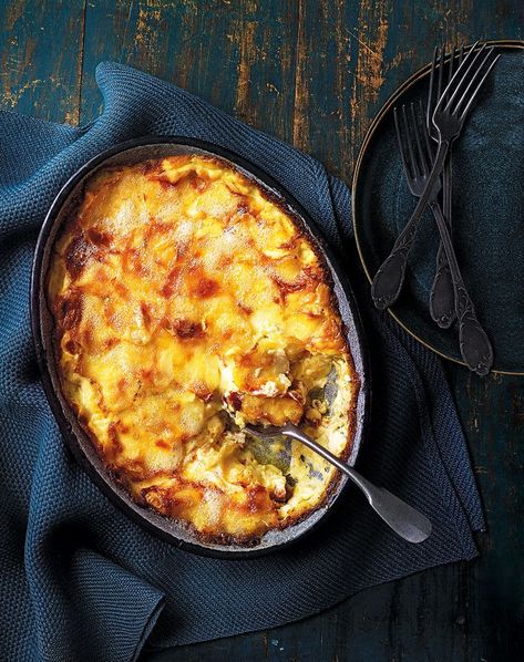 Tartiflette.  Salad and pickles are essential accompaniments, and charcuterie will turn it into a proper meal. | Delicious Magazine UK Tartiflette Recipe, Gratin Dish, French Recipes, Delicious Magazine, French Cooking, French Alps, Potato Dishes, French Food, Ginger Beer