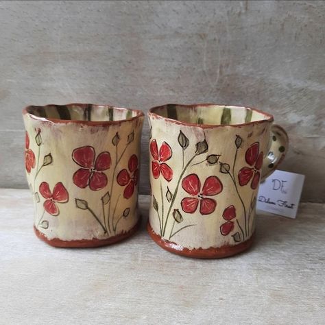 Set of 2, Ceramic Mugs, Handmade by Didem Firat Ceramics - Etsy Ceramic Mug Painting Ideas, Ceramics Mug, Ceramic Mug Set, Sketchbook Challenge, Ceramic Projects, Handmade Mugs, Ceramic Gifts, Ceramic Pots, Mug Set