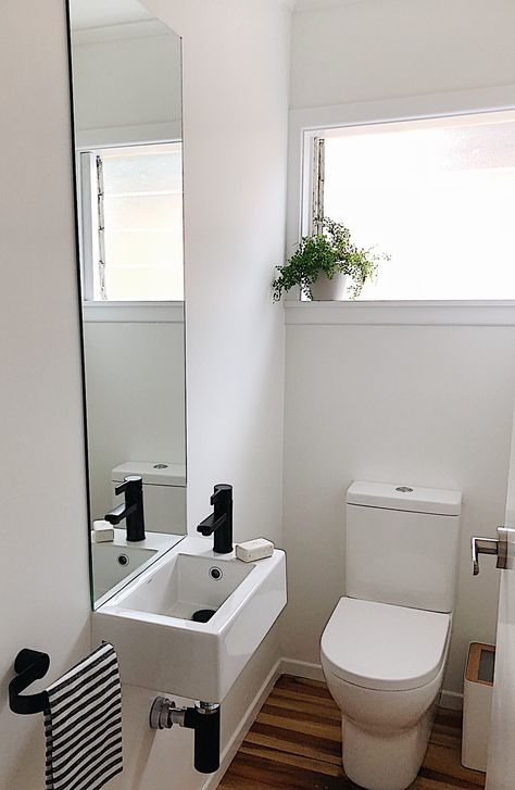 Bathroom With Powder Room, Half Bathroom Minimalist, Sink In Front Of Toilet, Small Water Closet Ideas Toilet Room With Sink, Small Laundry Room In Bathroom, Small Toilet Renovation Ideas, Tiny Toilet Room Ideas With Window, Very Small Toilet Room, Separate Toilet Room Ideas