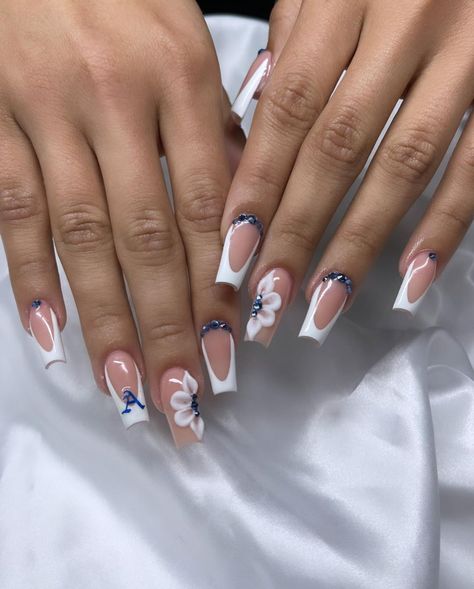 May Nail Art Inspiration: Summer Edition Nails Acrylic With Initial On Them, Nails With The Letter R On Them, Royal Blue Nails With Initials, Cute Nails Acrylic With Initial, Short Nail Designs With Initials, Gel Nails With Initials, Summer Nails With Initials, Blue Initial Nails, Letter A Initial Nails