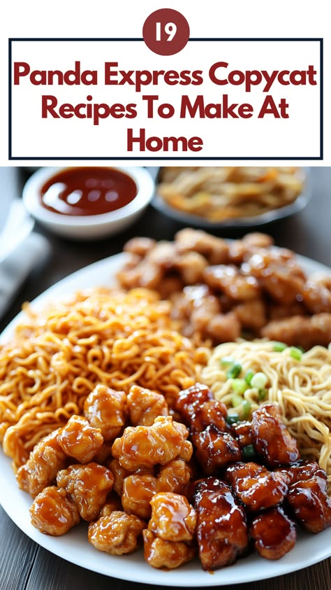 A plate of homemade Panda Express copycat dishes, including Orange Chicken and Chow Mein, perfectly recreated for a restaurant-style meal at home. Chinese Copycat Recipes, Panda Express Mandarin Chicken, Panda Copycat Recipes, Copycat Panda Express Recipes, Panda Express Firecracker Chicken, Panda Express Chow Mein Recipe Copycat, Cup Bop Copycat, Panda Express Fried Rice Recipe, Rainforest Cafe Recipes Copycat