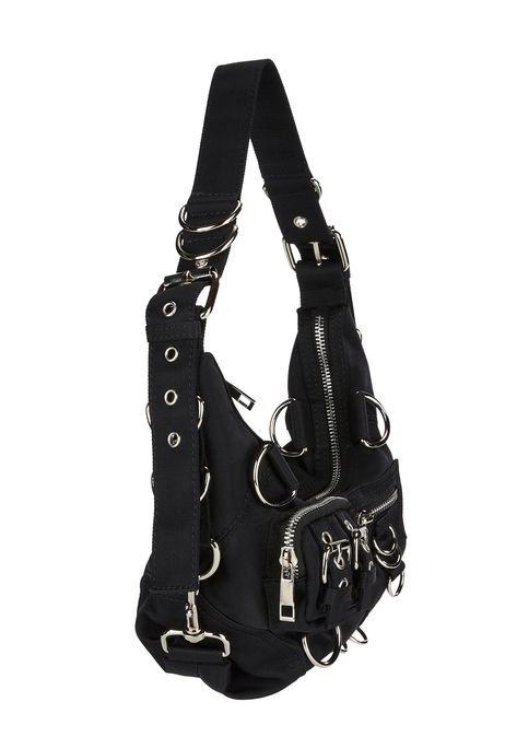 cuz you move to your own beat. This shoulder bag has a nylon construction, D-ring hardware, cargo pockets, buckle hardware, an adjustable shoulder strap, and a top zipper closure. Grunge Bags With Adjustable Strap For Alternative Fashion, Mall Goth Clothes, Black Grunge Bag With Adjustable Strap, Grunge Purse, Y2k Black Shoulder Bag With Adjustable Strap, Punk Goth Outfits, Gothic Shoulder Bag For Alternative Fashion, Y2k Things, Punk Bag