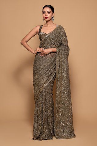 Shop for Pallavi Poddar Green Luka Chupi Embellished Saree With Velvet Blouse for Women Online at Aza Fashions Designer Dresses Indian Latest Party Wear, Green Sequin Saree, Sequin Saree Party Wear, Velvet Blouse Designs Indian, Saree Net, Velvet Blouse Design, Embellished Saree, Sequins Saree, Velvet Saree