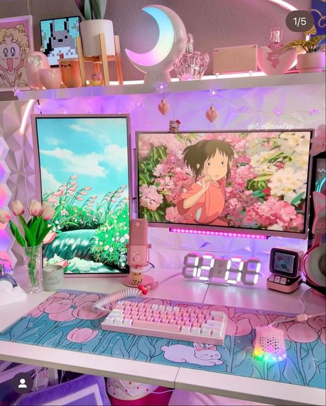 Gaming Desk Setup, Cozy Desk, Gamer Room Decor, Video Game Room Design, Pinterest Room Decor, Study Room Decor, Anime Room, Gaming Room Setup, Cute Bedroom Decor