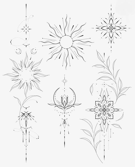 Sun Themed Tattoos, Mandala Fine Line Tattoo, Tato Henna, Sternum Tattoo, Spine Tattoos, Subtle Tattoos, Best Tattoo Designs, Art Tattoos, Elegant Tattoos