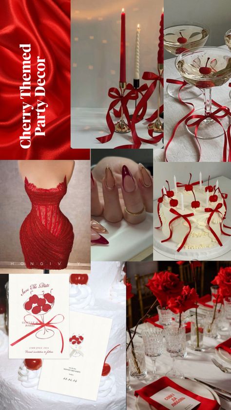 Red Cherry Party Aesthetic 22 Birthday Theme Party Ideas, 25th Birthday Ideas For Her, Red Party Themes, Unique Birthday Party Ideas, 30th Birthday Themes, Red Birthday Party, 21st Bday Ideas, Birthday Ideas For Her, Bday Party Theme