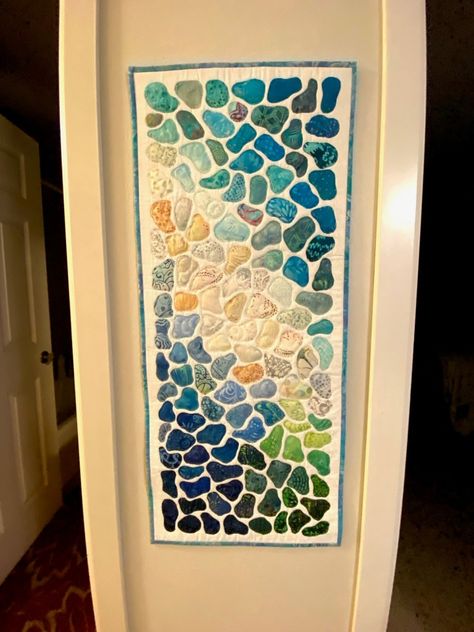 Patchwork, Seaglass Quilt, Sea Glass Quilt, Spiral Quilting, Pillows Sewing, Seascape Quilts, Sea Glass Wall, Quilting Art, Quilted Cushion