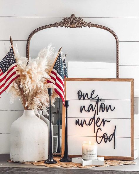 Patriotic Western Decor, Neutral 4th Of July Decor, Fourth Of July Home Decor, 4th Of July Decorations Indoor, Patriotic Bathroom, Patriotic Party Decorations, Red White And Blue Decor, White And Blue Decor, Memorial Day Decor