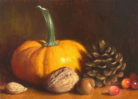 Daily Paintworks - "Autumn Still Life with Pine Cone" - Original Fine Art for Sale - © Debra Becks Cooper Autumn Still Life, Glass Photography, Pumpkin Art, Fruit Painting, Painting Still Life, Still Life Art, Art Event, Autumn Art, Painted Pumpkins