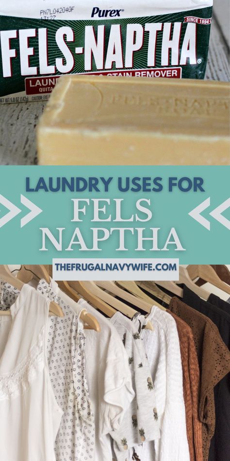 Laundry uses for Fels Naptha include removing stains, freshening clothes, and of course getting them to looking their best. #felsnaptha #laundry #stainremover #frugalnavywife #frugallivingtips #cleanlaundry #savemoney | Uses For | Fels Naptha | Clean Laundry | Stain Remover | Frugal Living Tips | Felz Naptha Laundry Detergent, Fels Naptha Uses, Homemade Febreze, How To Whiten Clothes, Stain Remover Clothes, Fels Naptha, Laundry Soap Homemade, Deep Cleaning Hacks, Laundry Stain Remover