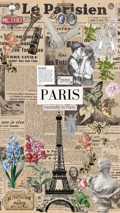 Paris Scrapbook Ideas, France Aesthetic Vintage, Paris Aesthetic Wallpaper Collage, Paris Collage Aesthetic, Paris Travel Scrapbook, Vintage Paris Aesthetic, Paris Map Aesthetic, Paris Collage Wallpaper Desktop, Paris Shuffle