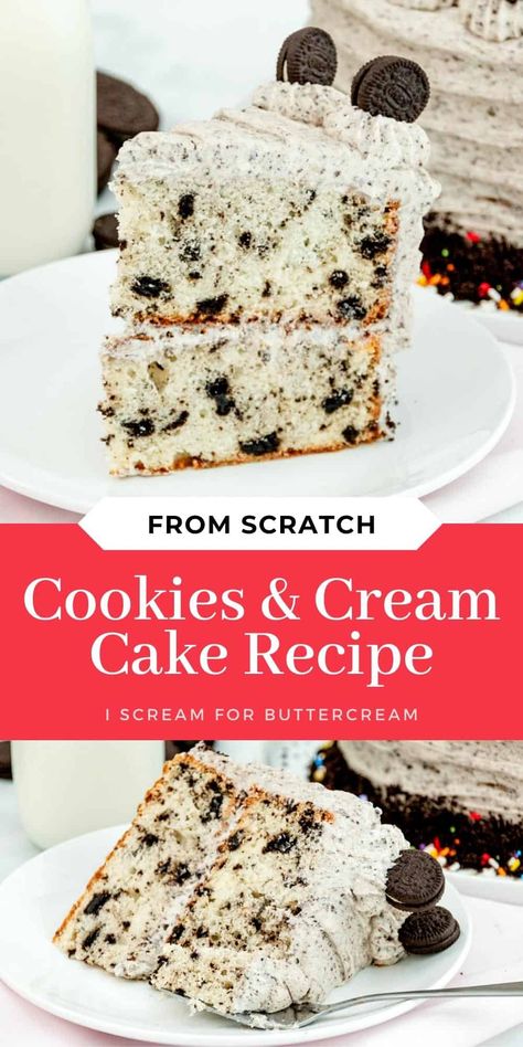 Vanilla Cookies And Cream Cake, Homemade Oreo Cake Recipes, Cookies And Cream Birthday Cake Ideas, Homemade Cookies And Cream Cake, Cookies Cream Cake Recipe, Easy Cookie And Cream Cake, Birthday Cake Cookies And Cream, Moist Oreo Cake, Cookies And Cream Oreo Cake