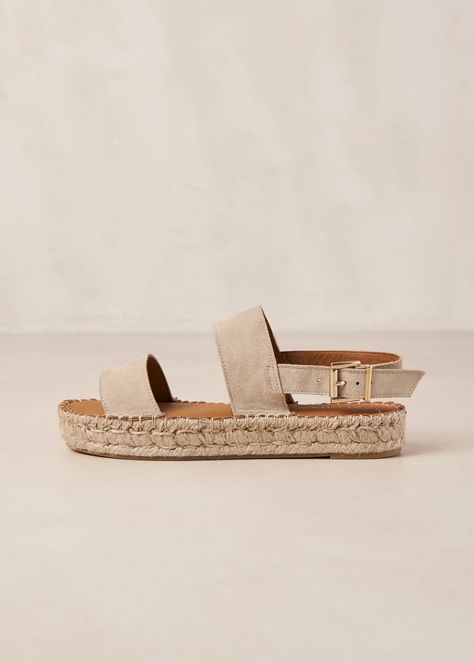 Essential to any summer wardrobe, these espadrille-inspired slingback sandals won’t let your feet down when seaside vacations roll around. They are made from beige suede leather bands and set on a 3cm jute platform sole. The adjustable back strap fastens with a squared, gold-tone buckle. Work well with linen dresses, denim shorts and everything in between. Heel height: 3cm. Suede Espadrilles, Vegan Boots, Sustainable Leather, Leather Espadrilles, Slingback Sandals, Espadrille Sandals, Ballerina Flats, Slingback Sandal, Linen Dresses