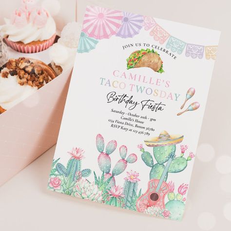 Fiesta Taco Twosday Watercolor Cactus 2Nd Birthday Invitation #zazzle #weddinginvitations #birthdayinvitations #babyshowerinvitations #zazzleinvitations #monogram #businesscards #graduation #homedecor Mexican 1st Birthday, Three Esta Birthday Party, First Birthday Template, Toddler Birthday Party Themes, Three Esta, Cactus Birthday, Taco Twosday, Mexican Birthday, 3rd Birthday Ideas