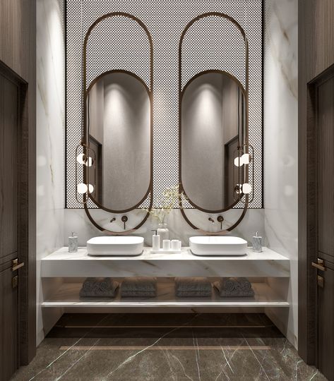 تصميم دورة مياه, Unique Bathroom Mirrors, Farmhouse Bathroom Mirrors, Guest Bathroom Design, Bathroom Mirror With Shelf, Bathroom Sink Design, Wc Design, Luxury Master Bathrooms, Restroom Design