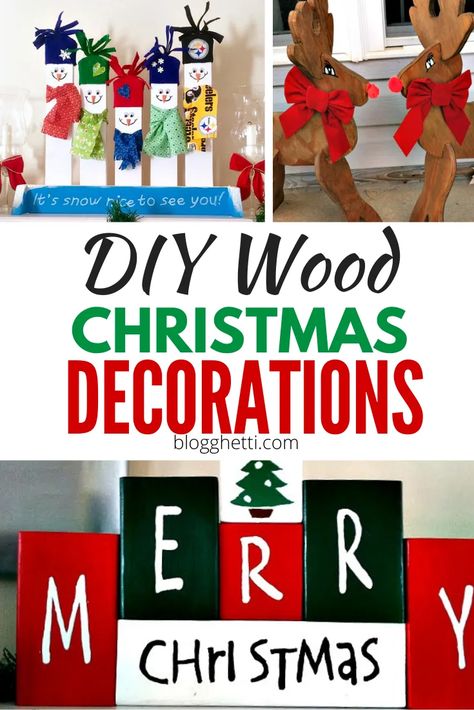 Easy Diy Wood Christmas Gifts, Wooden Holiday Crafts Diy Projects, Wood Christmas Candles, Christmas Crafts With Scrap Wood, Wooden Christmas Candles, Scrap Wood Projects Diy Christmas Gifts, Scrap Wood Projects Christmas, Christmas Decoration Painting, Christmas Wood Crafts Diy Wooden Signs